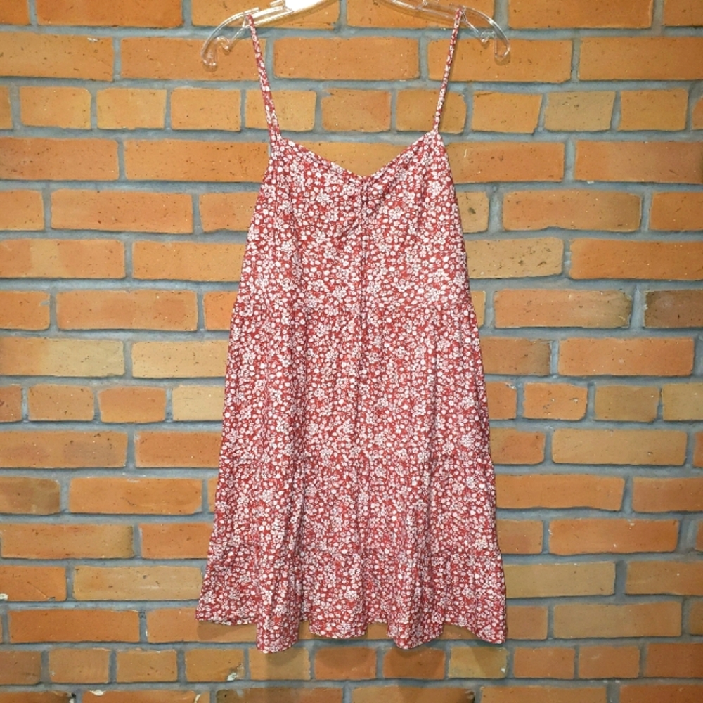 (L) No Boundaries Coral Pink Floral Spaghetti Strap Sundress Mini Dress